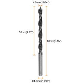 HARFINGTON 20pcs Brad Point Drill Bits 4.5mm(11/64") Dia Straight Round Shank Metric Brad Point Spiral Twist Drill Bits for Softwood Hardwood Plywood Plastic Rubber, Black