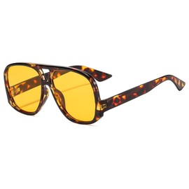 IKUVNA Retro Square Aviator Sunglasses for Women Men Oversized Trendy Style Vintage 70s Square Aviators Sun Glasses (Tortoise Orange)