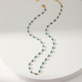 Turquoise Choker Necklaces for Women 18k Gold Plated Turquoise Beaded Necklace Choker Necklaces for Women