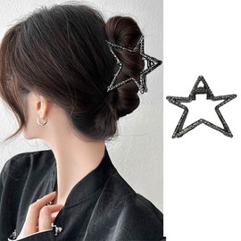 Metal Hair Clips for Women, Metal Hair Clips, Star Heart Hair Clips for Women, Large, Silver Clip, Claws, Non-Slip Design for Thick and Thin Hair (Black)