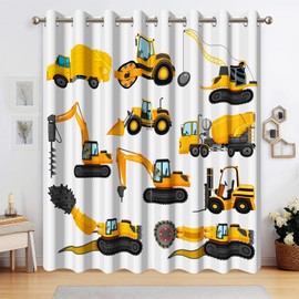 Kzzfqxb Construction Theme Blackout Curtains, Engineering Vehicle Window Drapes for Kids Bedroom Decor, Cartoon Curtain Panel with Thermal Insulated Grommet,2 Panels,Each W21 xL45