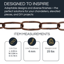 RCH Hardware CH-S58-40-AC Steel Chandelier Chain 7 Gauge, Antique Copper (1 Foot)