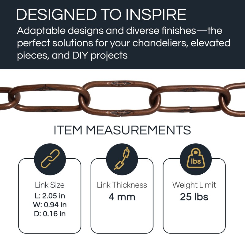 RCH Hardware CH-S58-40-AC Steel Chandelier Chain 7 Gauge, Antique Copper