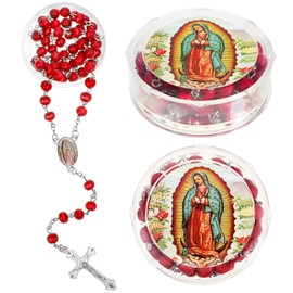Bucherry Red Virgen De Guadalupe Scented Rosary Necklace Our Lady of Grace Party Favor Catholic Gift with Box Saint Jude Rosary Beads Necklace for Funeral First Communion Party (Virgen De Guadalupe)