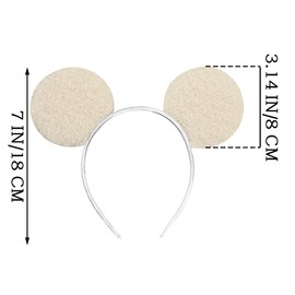 Batsysm Fleece Mouse Ear Headband, White Velvet Hairband Party Headwear for Unisex Adult and Children