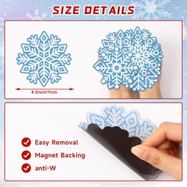 Snowflakes Magnets, JULMELON 22pcs Reflective Christmas Blue Snowflakes Car Magnets Stickers Decorations Accessories for Winter Party Home Fridge Car Garage Door Decor Supplies