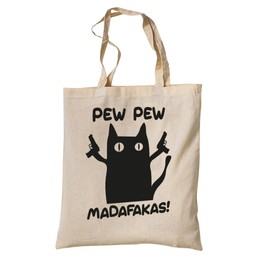 tradercat Jute Bag Printed Vintage Funny Saying Fabric Bag Printed for Shopping Jute Bag Aesthetic as a Fashion Accessory Jute Bag Saying, 100% Cotton (Pew Pew Madafakas), natural
