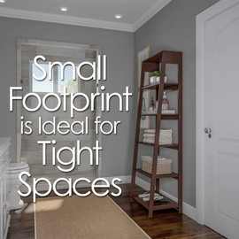 Lavish Home 5-Tier Ladder Bookcase - Freestanding Tiered Wood Bookshelf with Leaning Look - Decorative Shelves for Home and Office Storage (Brown)