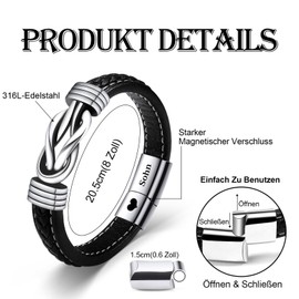 VU100 Son Bracelet Gift for Son Men's Leather Bracelet for Son Laser Engraved Text Inspirational Gift for Son Bracelet for My Son Christmas Birthday Gift for Boy Men Son, Stainless Steel, No gemstone