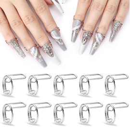 XPEX Pack of 10 Nail Rings, Muslim, Fingernail Opening Ring, Adjustable Fingernail Rings, Reusable, Removable Nail Jewellery, Fingertips, Gift Decorations to Wear (Silver)