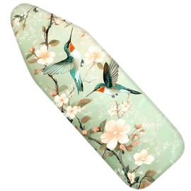 Nuxovilar Light Green Background with Hummingbirds & Cherry Blossoms Ironing Board Cover, 15×54inch, This Cover Fits Most Standard Boards, Dust - Proof Ironing Accessory for Home Decoration