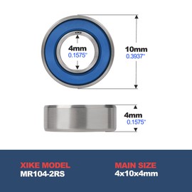 XIKE Mini MR104-2RS Ball Bearings 4x10x4mm, Chrome Steel｜Pre-Lubricated｜Double Rubber Seals｜MR104RS Deep Groove Ball Bearings with Sealed, Pack of 10.