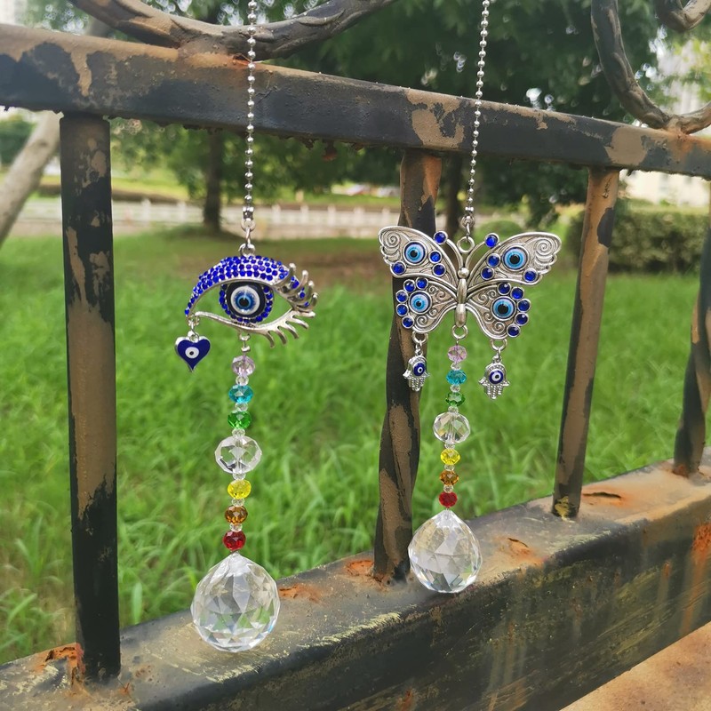 Window Hanging Suncatcher with Crystal Blue Butterfly Garden Decoration (Butterfly