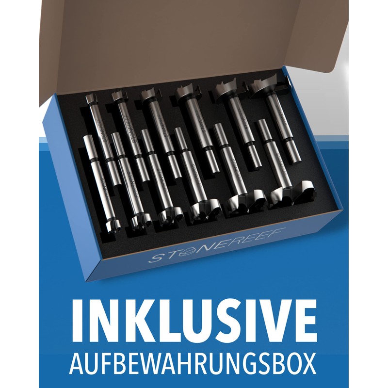 STONE REEF Forstner Drill Bit Set 12 Pieces [10-50 mm