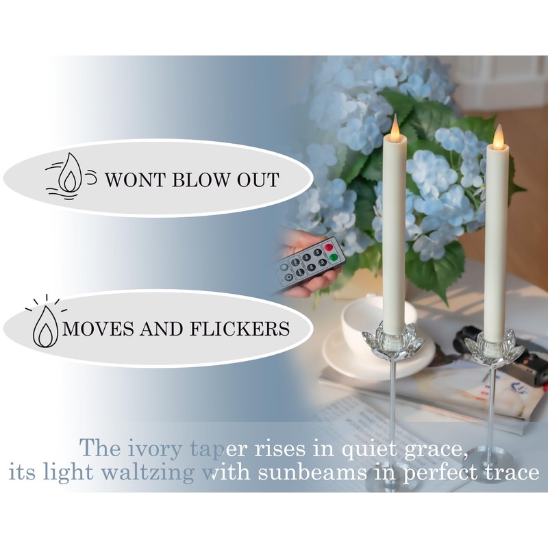 CozierGlow Flameless Taper Candles Flickering with Remote and Timer, 3D
