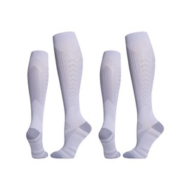 KICAS 2 Pairs Geometry Compression Socks for Women & Men(20-30mmHg), Performance Tall Socks, Best for Hockey, Running, Flight, Travel, Compression Arch Support (15-25mmHg-(Grey), S)