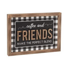 Collins Painting Cafe Sign for Coffee Bar | Buffalo Check Farmhouse Kitchen Decor | Coffee and Friends Make The Perfect Blend Wooden Sign, Black, White, Brown