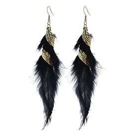 Elegant Bohemian Feather Earrings for Women - Long Dangle Drop Earring Jewelry for Winter Party Gift - Black