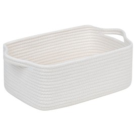 CubesLand Cute and Durable Small Cotton Rope Basket for Organizing, Woven Closet Storage Bin,Shelves Closet Storage Basket, Bathroom Storage Organizer Bin, Nursery Toy Basket Bin, White Basket
