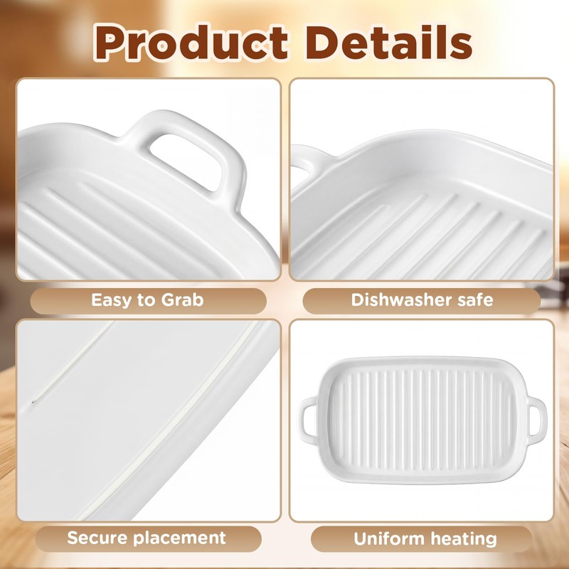 2 Pack Microwave Bacon Tray Ceramic Cooker with Drip Rack,