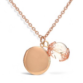 Photo Locket Necklace with Dandelions Pendant – Colour Rose Gold – Chain 70 cm – Natural Jewellery – Exclusive Gift Box, Stainless Steel, No Gemstone
