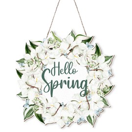 MOTERMATE Hello Spring Welcome Floral Sign for Home Decor, Spring Wreaths Farmhouse Front Porch Door Decor Decorations for the Home Office, Spring Floral Bathroom Room Wall Hanging Decor, 12x12 Inch
