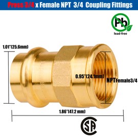 WHK 10 Pack 3/4" Press Propress x 3/4" NPT Female Adapter Fittings Pressure Cooper Conenct to Female NPT Pipe（Lead-Free brass)