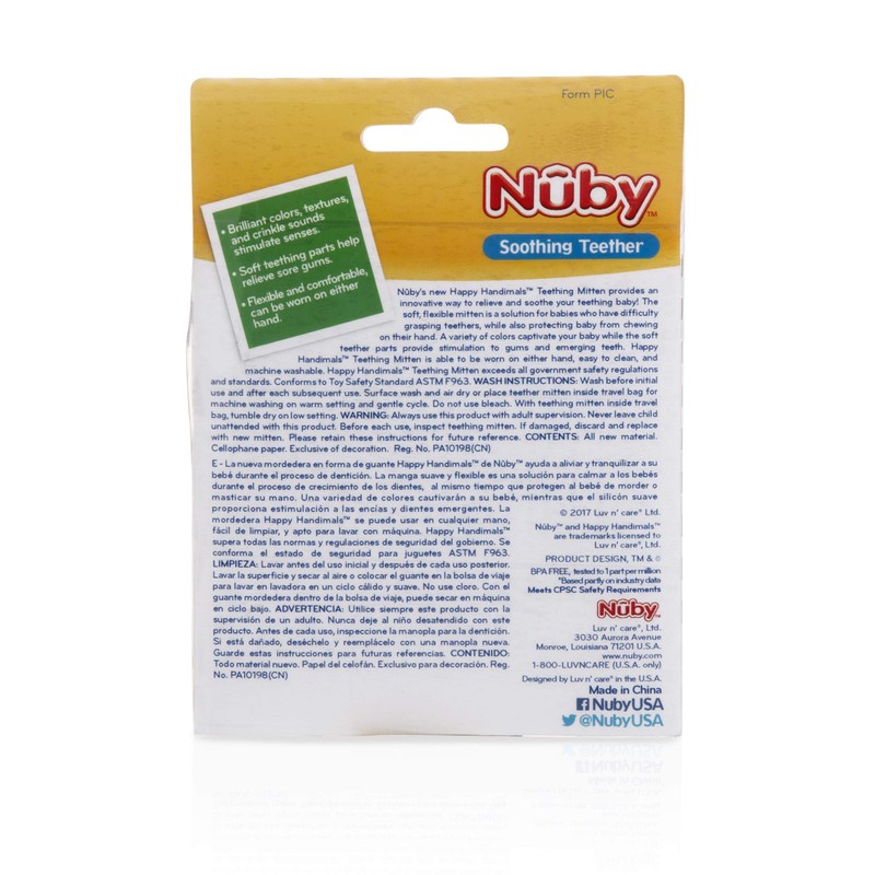 Nuby Happy Handimals Teething Mitten, Bee