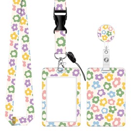 SUPSLOTH ID Badge Holder with Retractable Badge Reel Clip and Lanyard, Cute Card Name Tag Lanyard Vertical ID Protector Bage Clips for Nurse Doctor Teacher Student (Colorful Groovy Flower)