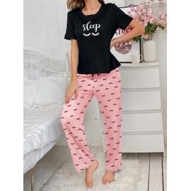 MAIABLEAU Women's 2 Piece Lounge Sets Short Sleeve Tops and High Waisted Pants Soft Pj Loungewear 2 Piece Sleepwear Pink M