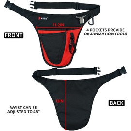 KUNN Garden Tool Belt,Durable Adjustable Tool Belt Waist Pouch with 4 Pocket for Women Men Gardeners Florist Red