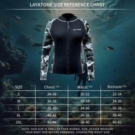 LayaTone Women's 2mm Neoprene Wetsuit Top – YKK Front Zip with Zinc Alloy, Printed Size Label (No Itch), 20% Nylon for Tear-Resistant Comfort – Swim/Surf/Snorkel/Paddle (Camo, X-Large)