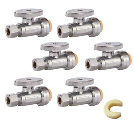 GUOFIS Push Fit 1/4 Turn Straight Stop Valve,1/2 Push X 3/8 Inch Compression Water Shut Off Valves with Disconnect Clip, for PEX, Copper, CPVC(6Pack)(PF-UNI001-6Pack)