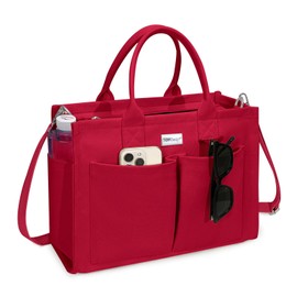 TOPDesign Heavy-Duty Canvas Tote Bag for Women, Adjustable Crossbody Handbag with 9 Pockets, for Work, Travel (Red)