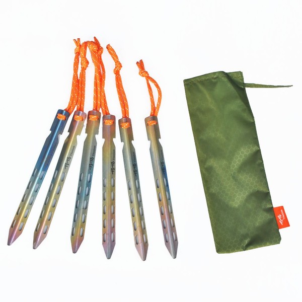 TiTo 6 Pack Titanium Tent Stakes 10X10X160mm V-Shaped Windproof Tent