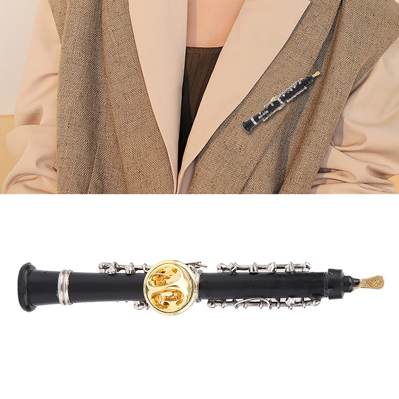 Oboe Shape Design Mini Pin Brooch Musical Instrument Craft Clothing