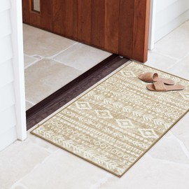 Lahome Rustic Moroccan Entryway Rug,Washable Boho 2x3 Bathroom Throw Rugs Non Slip Rubber Backing Farmhouse Tribal Front Door Mat Indoor Entrance Soft for Bedroom Kitchen Entry,Khaki