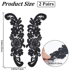 GORGECRAFT 2 Pairs Flowers Patches Garment Applique Embroidery Roses Boho Sew on Trim Patch DIY Wedding Dress Sewing Lace Neckline Collar Clothing Accessories Craft for Clothes Bags Jeans Black