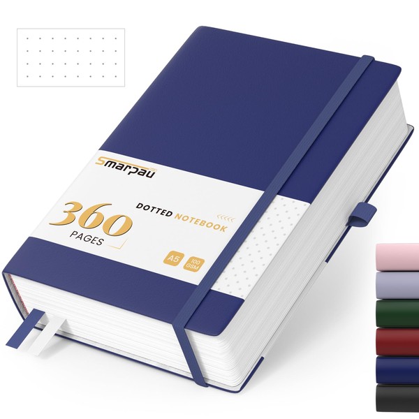 Smarpau A5 Notebook Polka Dot Hardcover Leather Notepad with 360