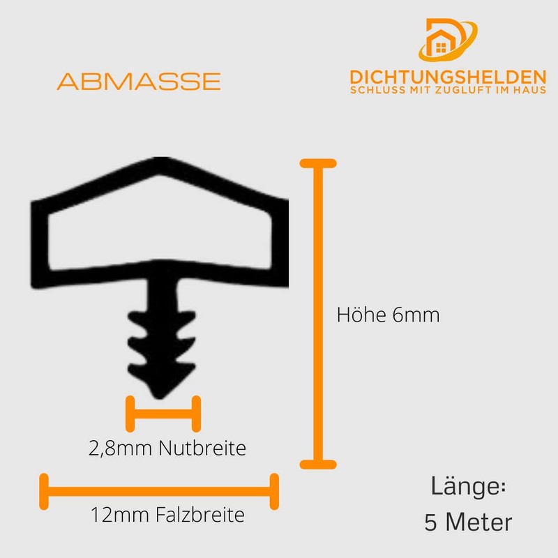 Room Door Seal 5 m Grey: 12 mm Rebate Width