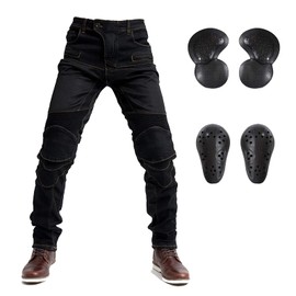 LOMENG Summer Motorcycle Pants Breathable Motorbike Motocross Cycling Jeans with CE Knee Hip Removable Armored for Men Black1 2XL