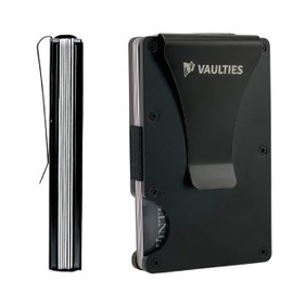 VAULTIES - Men’s RFID Blocking Tactical Wallet – Slim Aluminum Card Holder with Money Clip, Durable and Minimalist Design (Black)