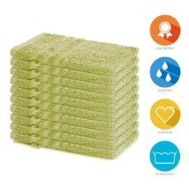 Lavea Set of 10 Elena Terry Series Washcloths, 15 x 21 cm, Lime Green