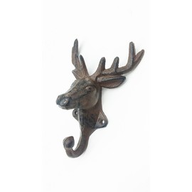 Grace Home Cast Iron Rustic Deer Head Design Wall Hanger Vintage Design Hooks Keys Towels Hook Metal Wall Mounted Heavy Duty Moose Decorative Gift Idea