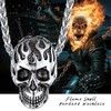 Stainless Steel Flame Skull Pendant Necklace for Men Women Gothic