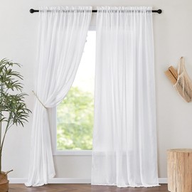 NICETOWN White Sheer Linen Curtains 84" Long 2 Panels, Rod Pocket Top Privacy with Light Filtering Semi Sheer Window Treatments Vertical Drapes for Sliding Glass Door/Bedroom, W66 x L84