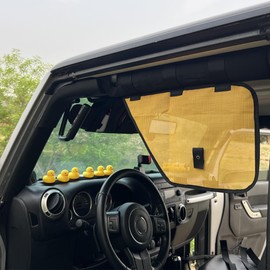 Car Side Window Sun Shade for Jeep Wrangler,Breathable Mesh Window Shade for Jeep Roll Bar,with Sunglasses Clip Function,Yellow