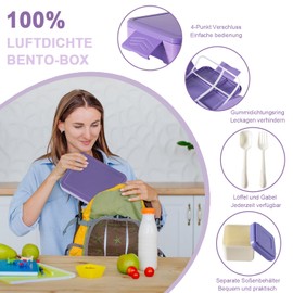 Swkien Children's Lunch Box with Compartments, 1300 ml Bento Box Lunch Box Children Leak-Proof with 6 Compartments, Lunch Box for Nursery & School, Lunch Box (Purple)
