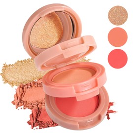 Rubor en polvo, un trío de rubores para un color hermoso y duradero (brillo dorado, naranja claro, rosa melocotón)
