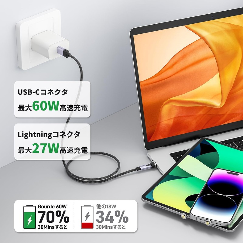 Magnetic Charging Cable, Rapid, 3-in-1, 60W, PD Compatible, 7 Pins,